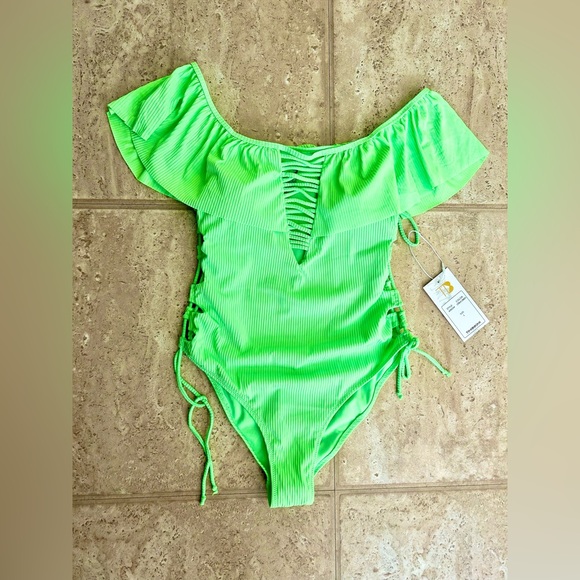TiniBikini Swim Nwt Tinibikini Neon Green Off The Shoulder One